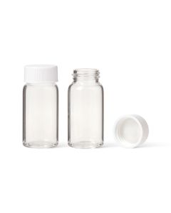 UNSCVL001-Scintillation-Vials-20-mL-with-unattached-white-Urea-cap-and-cone-shaped-liner